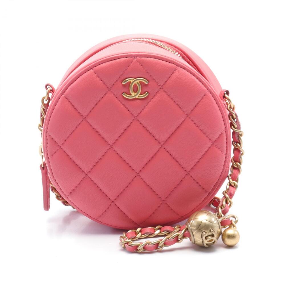 Chanel Matelasse Round Shoulder Bag Leather Pink